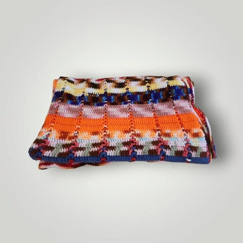 Vintage Crochet Knitted‎ Grannycore Blanket Afghan Retro 67 x 48Colorful